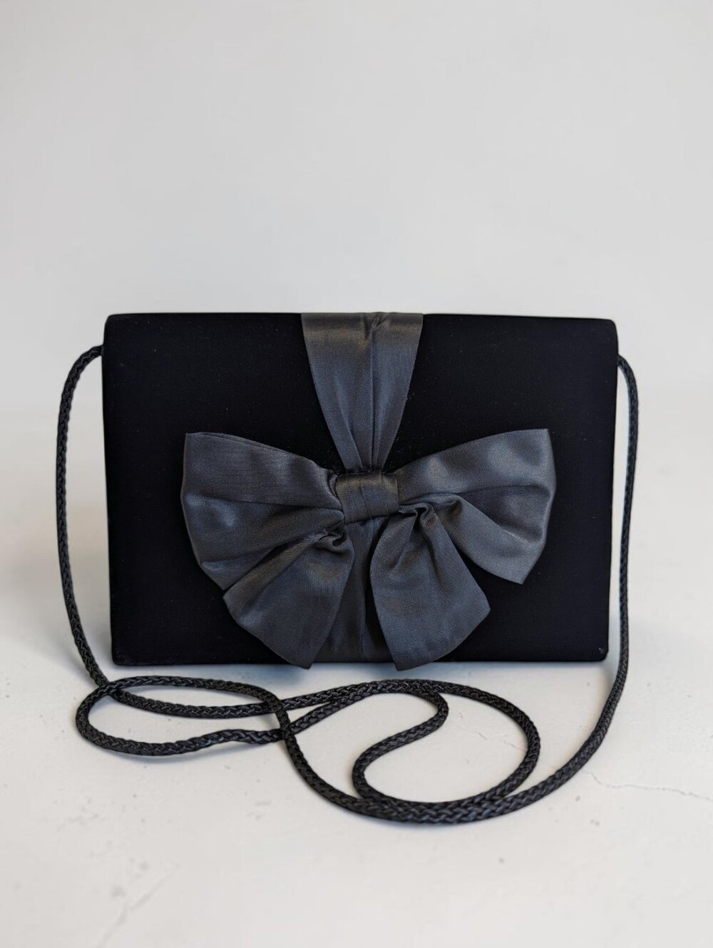 Black Velvet Evening Bag Satin Bow Crossbody Clutch Formal Evening